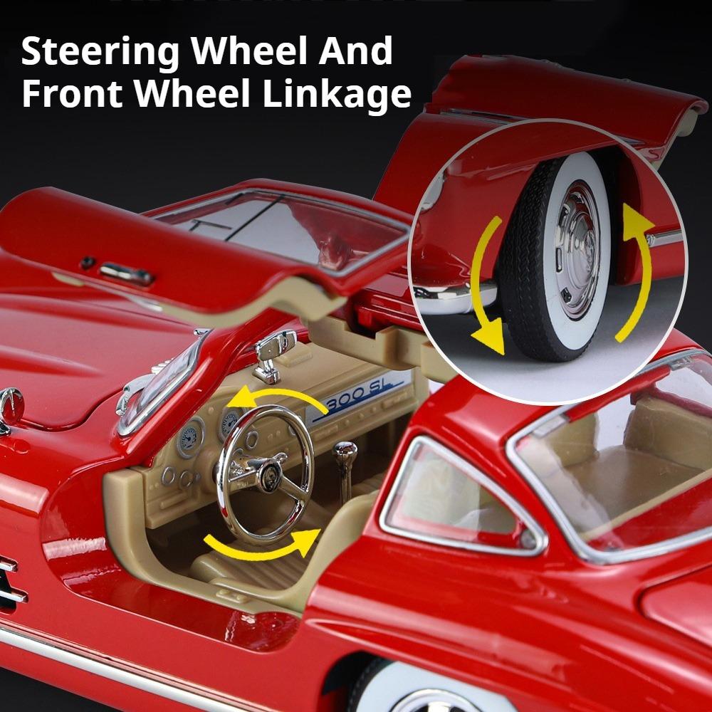 1/24 Benz 300SL Игрушечная модель автомобиля Литой сплав с инерционным механизмом Звук и свет Моделирование игрушечных транспортных средств Модели Мальчики Дни рождения Коллекционирование подарков
