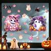 Home Glass Door Decor Pink Purple Halloween Static Window Clings, Cute Milk Tea Ghost Witch Seasonal Coverings Cat Decals, Waterproof