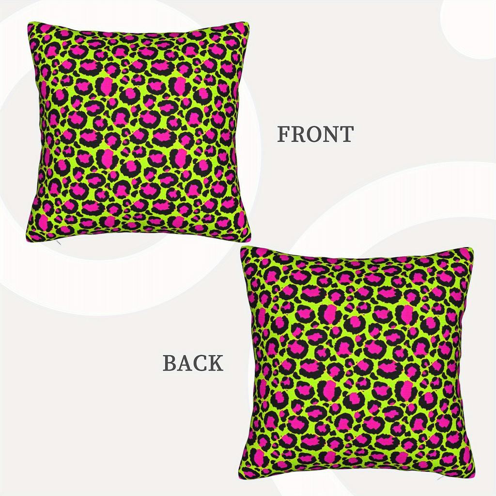 1Pc Vibrant Neon Green & Pink Leopard Print Decorative Pillow Cover - Cozy Polyester, Zipper Closure, Machine Washable For Livin