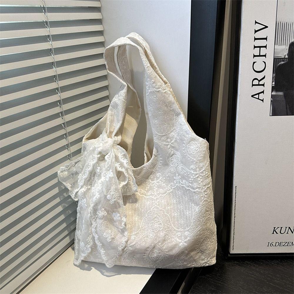 Korean Style Simple Canvas Handbag Tote Bag Large Capacity Bag Lace Shoulder Bag Couple