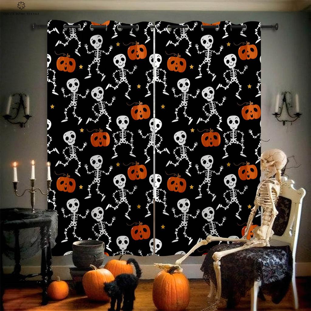Карточные Хэллоуинские Занавески для Окон, Ужасный Узор с Тыквой и Призраком, Спальня, Ресторан, Вечеринка, 2 шт.