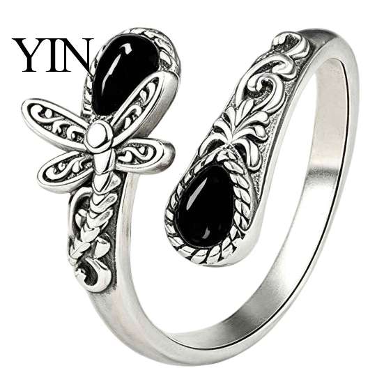 Couple Open Ring Vintage Faux Moonstone Ring, Waterdrop Fake Gemstone Adjustable Women Healing Stone Band Jewelry for Couple,