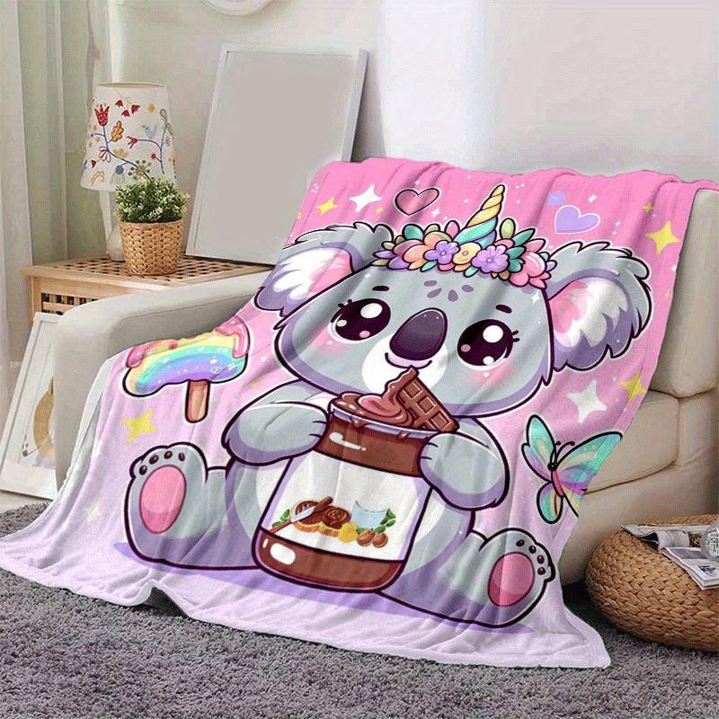 1pc Raccoon Printing Lightweight Flannel Blanket, Comfortable and Warm Blanket, for Camping Sofa Bed and Couch Office, Gift