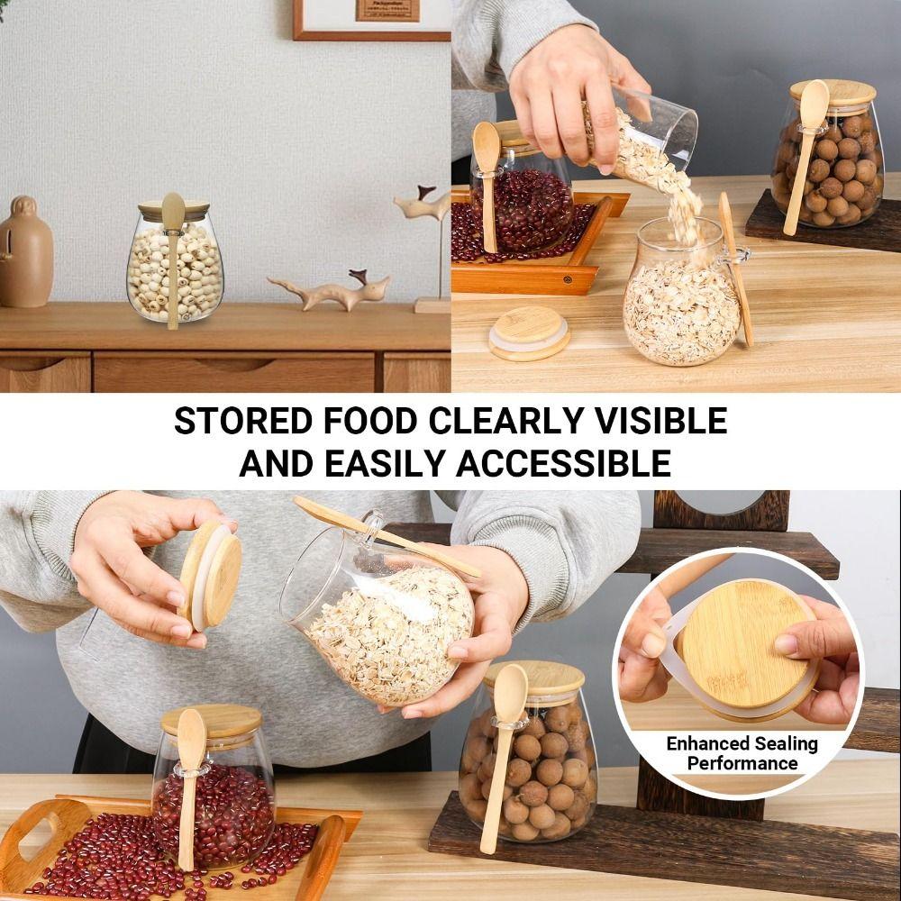 Leak-Proof Glass Storage Jars Wide Mouth Glass Canister Jar Kitchen Canisters Grains
