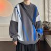 Contrast Color Sweater Men's Ins Trend Autumn and Winter Round Neck Loose Sweater Trendy Hong Kong Style Versatile Student Sweater
