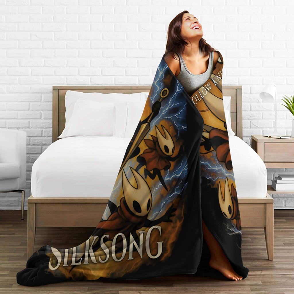 Hollow Knight Silksong Gothic Knitted Fashion Blanket Coral Fleece Plush Indie Game Soft Throw Fashion Blanket Bedspread Quilt Multi-functio