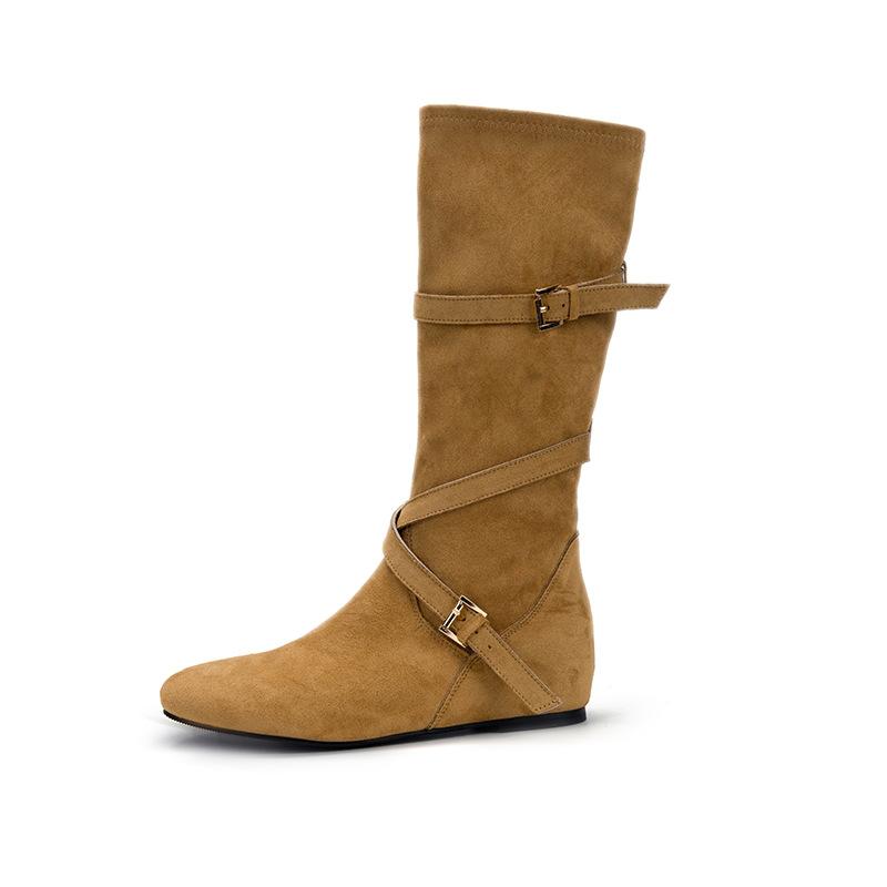 Новые ботфорты с внутренней высотой 5 см, корейский модный дизайн с пряжками, ботильоны на среднем каблуке, тонкие сапоги