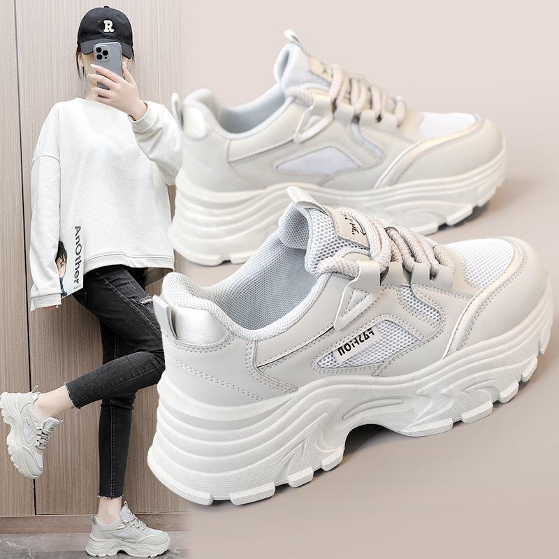 QRJ02 2024 Spring/Summer Women's Trendy Mesh Dad Shoes: Breathable Thick-Soled Sneakers