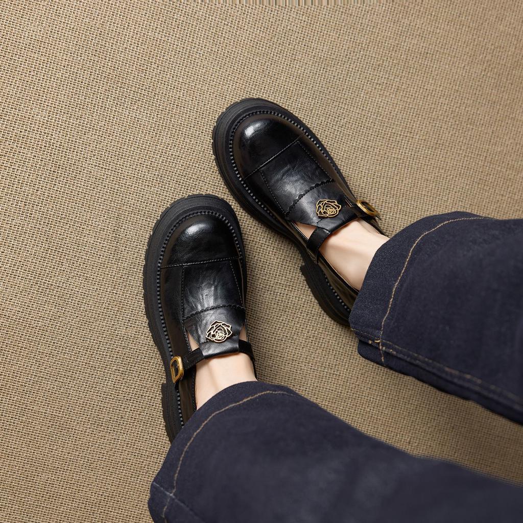 Soft cowhide retro platform single shoes women's spring and autumn small leather shoes loafers