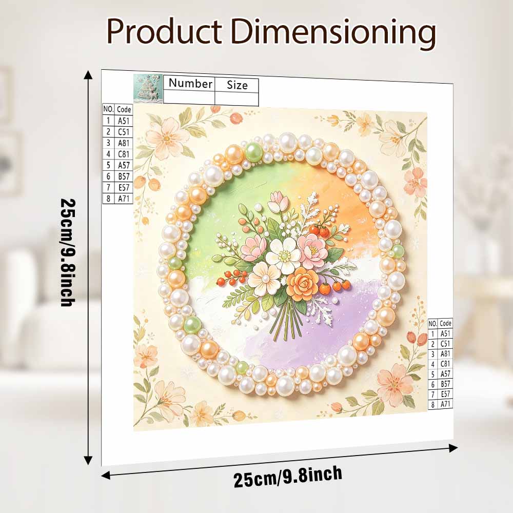 Pearl painting kit DIY floral bouquet pastel round pattern. home or office wall decoration