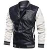 Motorcycle Bomber Jacket Men Baseball Leather PU Coats Slim Fit Fleece Pilot Jackets Top Winter Coat