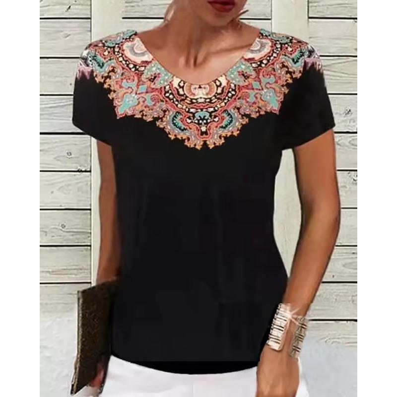 Vintage Classic Women T-Shirts Short Sleeve O-Neck Floral Graphic Female T Shirt Summer 3d Print Flower Casual Tops Big Size 6XL