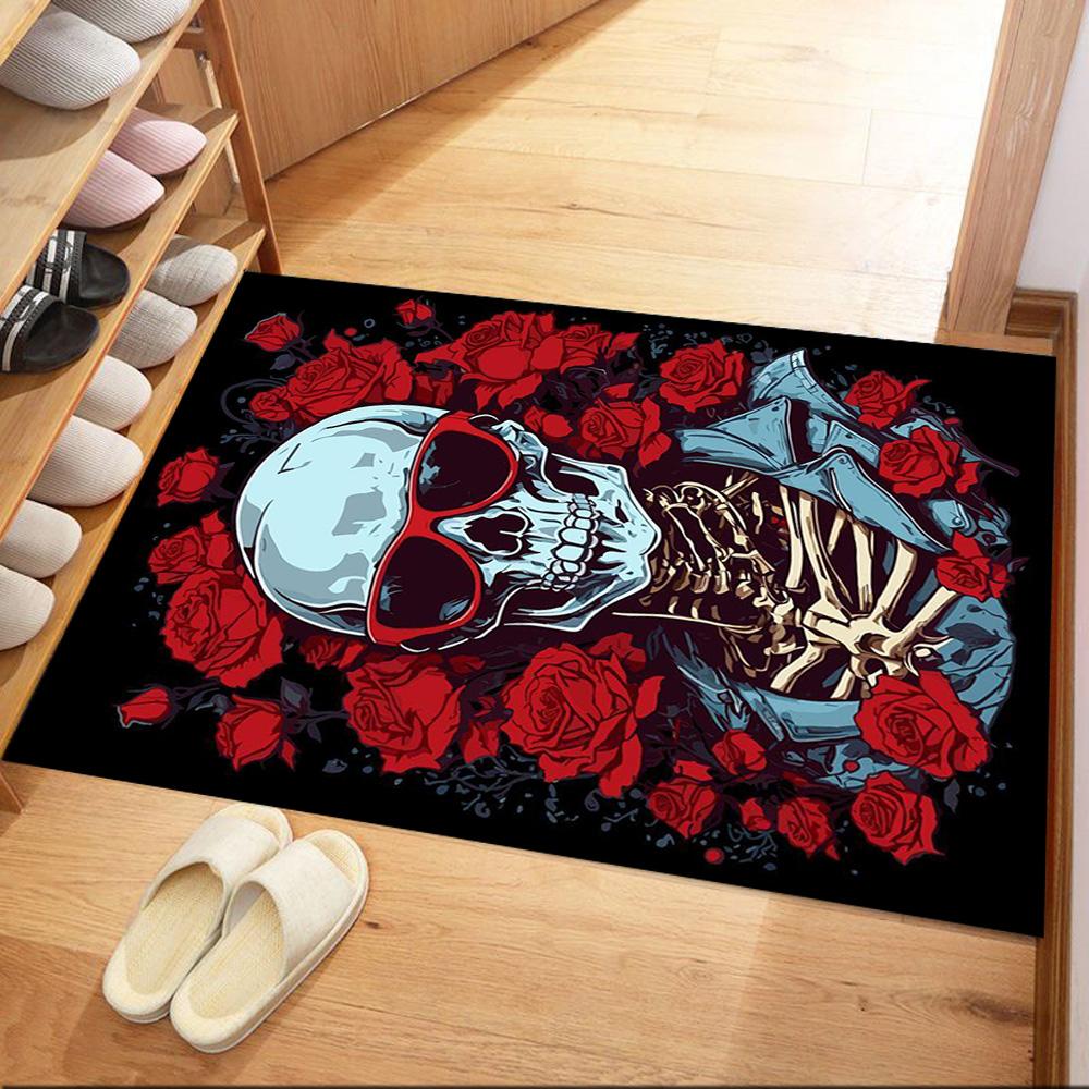 Knife Skull Floor Mat Perfect for Playrooms Dormitory Balcony Entryway Antislip Carpet Office home decor Spiritual Gift