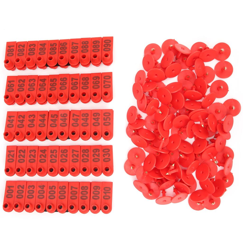 Pig Cattle and Sheep Ear Tag Farm Animal Indentification Card Goat Ear Label 100 PackRed