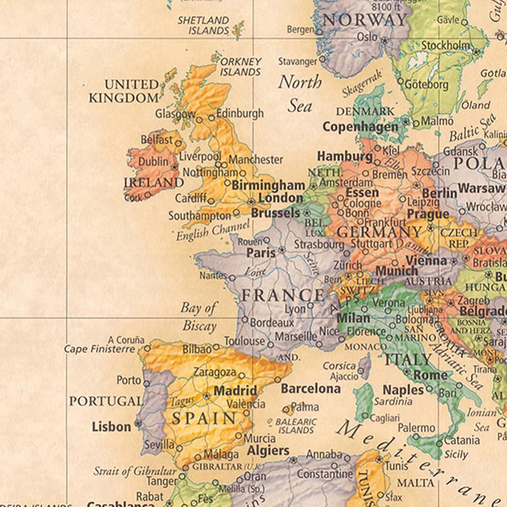 Бескаркасный холст с картой мира, постер, для интерьера/улицы, образовательный географический декор, учебные пособия, товары для путешествий