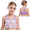 Girls Glittery Sequins Crop Top Tiered Ruffles Cross Back Metallic Camisole for Jazz Dance Performance