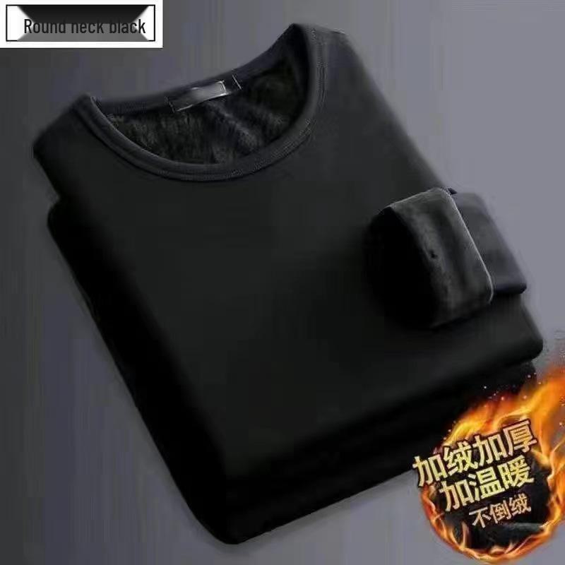 Мужская термофутболка с длинным рукавом из утолщенного бархата, облегающего кроя, однотонная