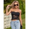 Странный стиль моды Puss Маленький сексуальный кружевной шов Элегантный облегающий Показывающий стройность Черный прозрачный жилет-топ-труба