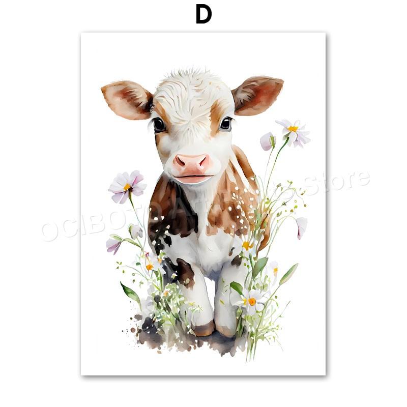 Акварельные Животные Полевой Цветок Лев Кролик Медведь Панда Корова Фламинго Постеры Настенное Искусство Холст Принты Картина Декор Детской Комнаты