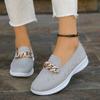 Туфли на плоской подошве с металлическим декором из цепочки, женские, размер плюс 43, сетчатые дышащие неглубокие мокасины, женские, 2024, осенняя нескользящая повседневная обувь для женщин