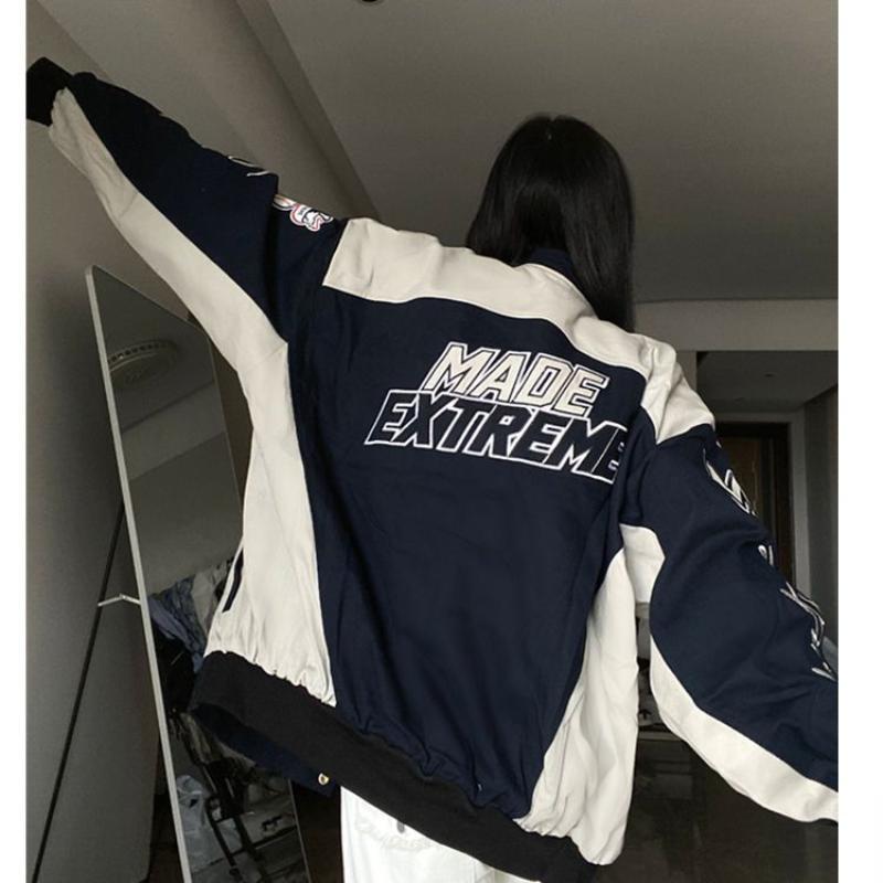 Racer Baseball Jacket Women American Vintage Oversized Korean Streetwear Fashion Racing Jackets Harajuku Bomber Coats