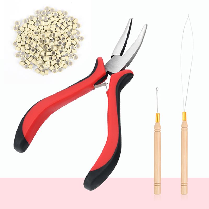 Набор для наращивания волос, нитевдеватель, крючок, плоскогубцы для наращивания волос и 200 шт. колец диаметром 5 мм