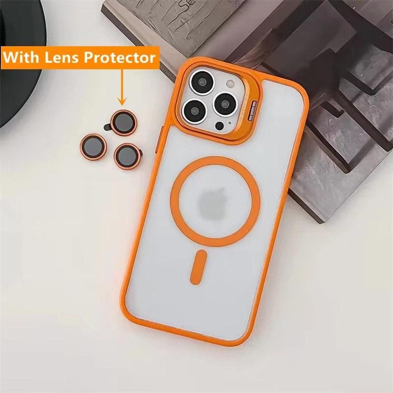Fashion Ring Stand Case For Magsafe For iPhone 15 14 13 12 11 16 Pro Max Plus Magnetic Wireless Charge Case With Lens Protector