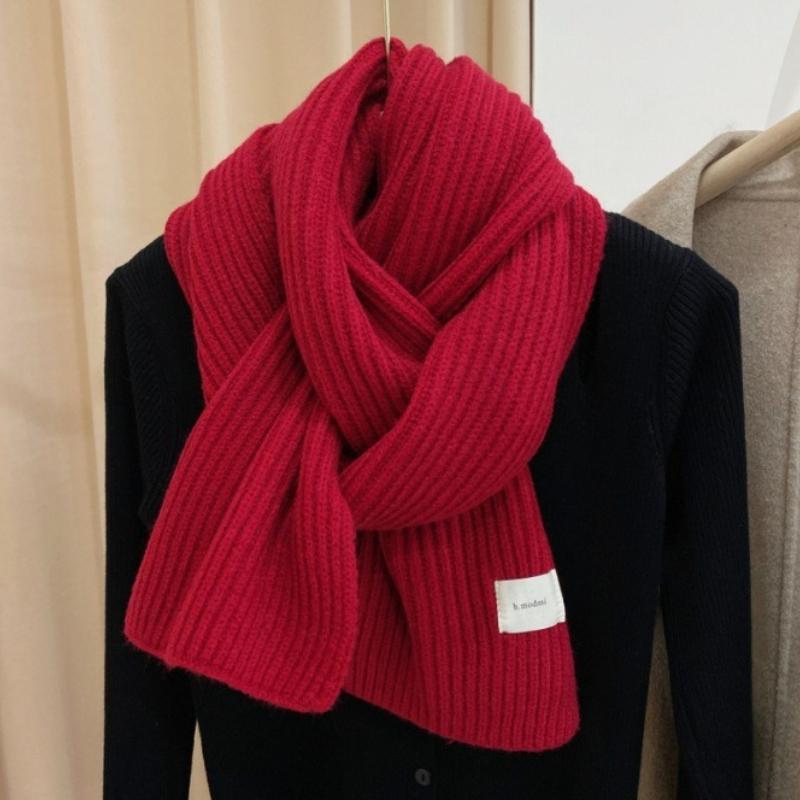 Зимний теплый шарф для женщин, модный вязаный шерстяной платок, женский платок, накидка на шею, чистый цвет