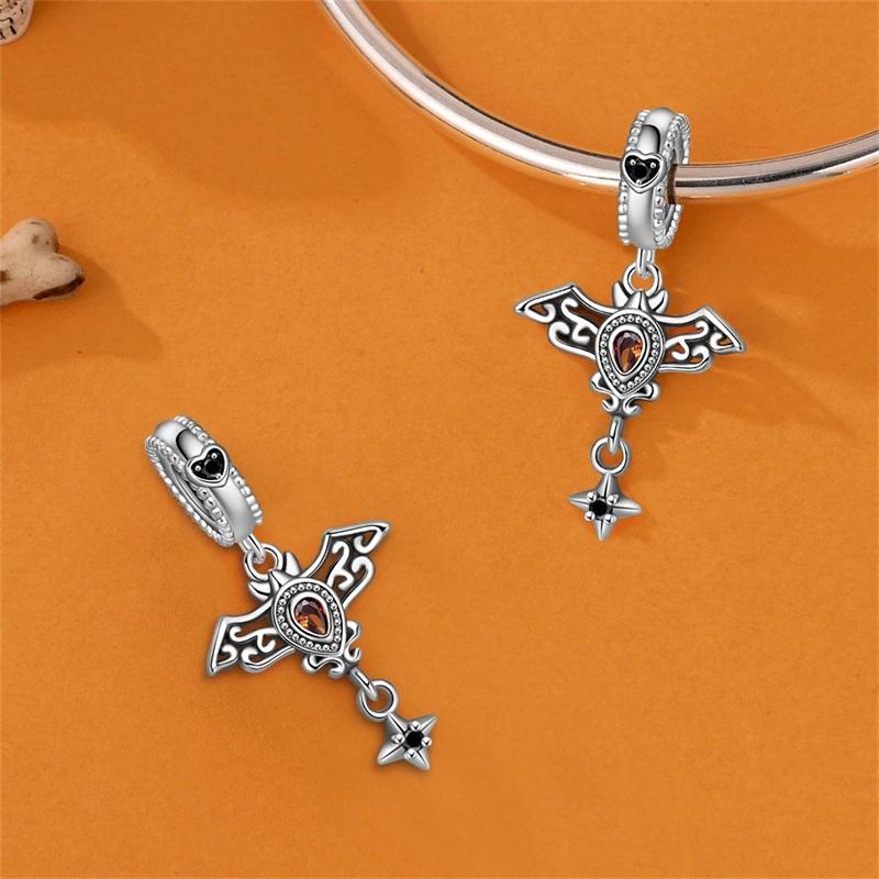 Halloween Party Copper Metal Gothic Retro Cross Bat Patterned Pendant Bead Component Bead Component Compatible With Charm Bead Components Do It
