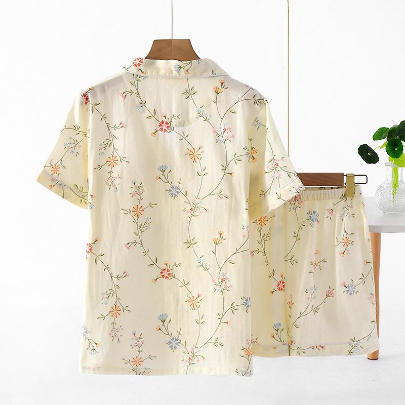 Новая летняя женская пижама с короткими рукавами, шорты, костюм из хлопка с принтом, свежая домашняя одежда, комплект из двух предметов для женщин