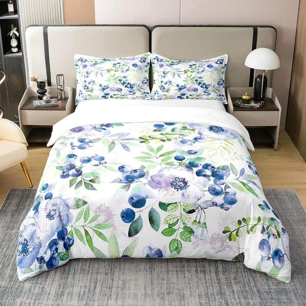 Blueberries Duvet Cover Sets Queen King Lightweight Quilt Covers Bedroom Decor Farmhouse Summer Fruits Bedspread Covers No Quilt