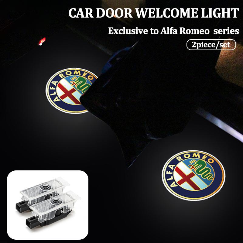 2026 Hot Alfa Romeo 2Pcs Car Door Welcome Light Led HD Projector Lamp Courtesy Lights For Alfa Romeo 4C 159 166 Spider Giulia 15