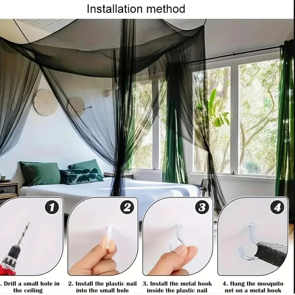 Large Four Door Dustproof Bed Curtains Mosquito Net Simple Black for Outdoor Camping Prevent Insect Net Double Four Corner Bed