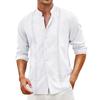 Cotton Linen Shirt Stand Up Collar Men's Shirt Casual Buttons Summer Beach Vacation Tops Grey Black White Khaki Shirts