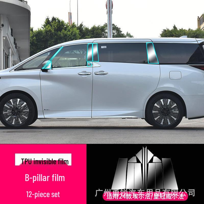 Black Warrior Smoked Headlight & Center Pillar Film for 25 Toyota Alphard Models - TPU Gloss Black
