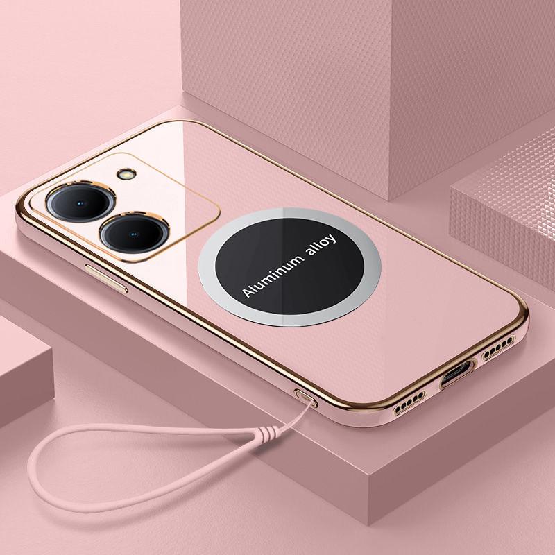 For Vivo Y36 5G Case Vivo Y27 5G Phone Case Luxury Square Plating Magnetic Attraction ShockProof Silicone Back Cover