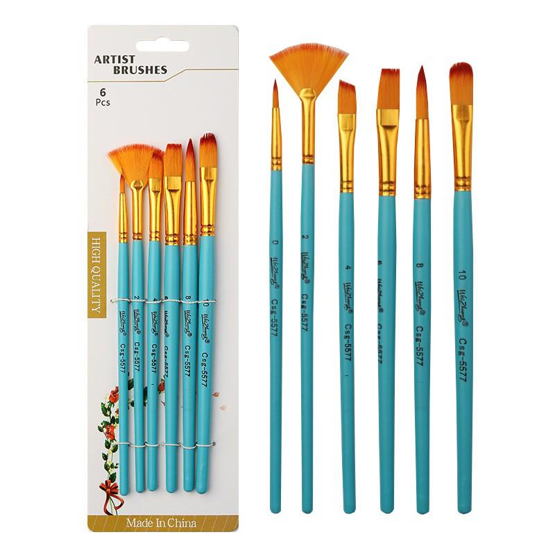 Set of 6 Cross-border Nylon Hair Oil Painting Brushes with Multiple Heads, Pearlescent White Handle, Ideal for Watercolor and Acrylic Art