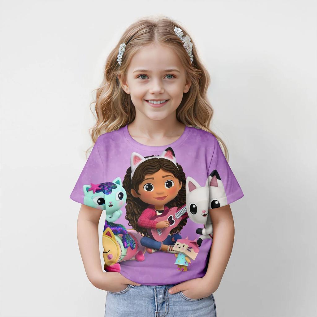 New Kids Cartoon Gabbys Dollhouse Tops Tees 3D Print  T-shirt Children Casual Short Sleeve Clothing  Girls Sports Streetwear