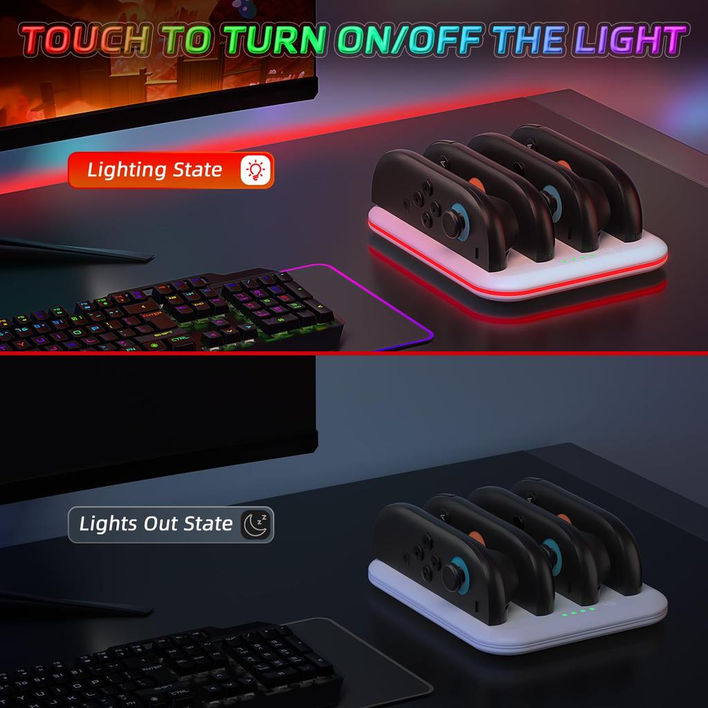 JOYTORN Switch 2 Controller Charging Fast Charging Dock for Nintendo Switch 2 RGB Lighting Magnetic Controller Charging Stand Station Dock, 4-in-1