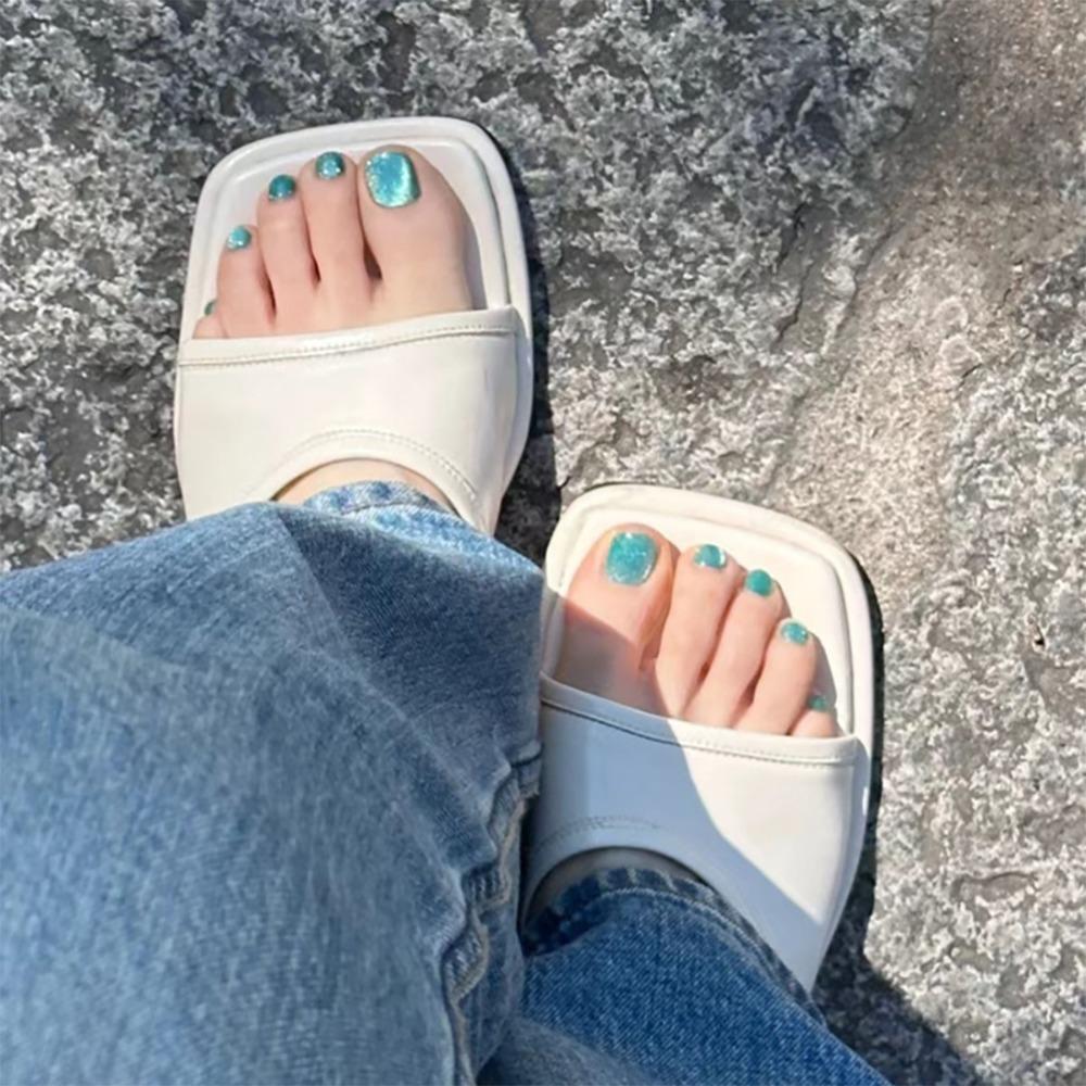 Short Length False Toe Nails Square Head Foot Nail Tips Detachable Press On Nails Women