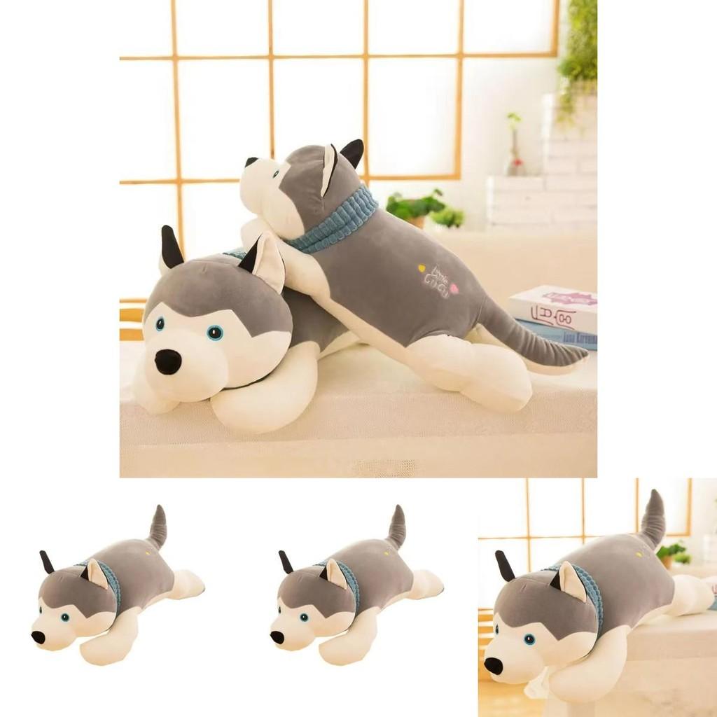 Cute Gray Lying Posture Husky Plush Doll Toy For Birthday Presents