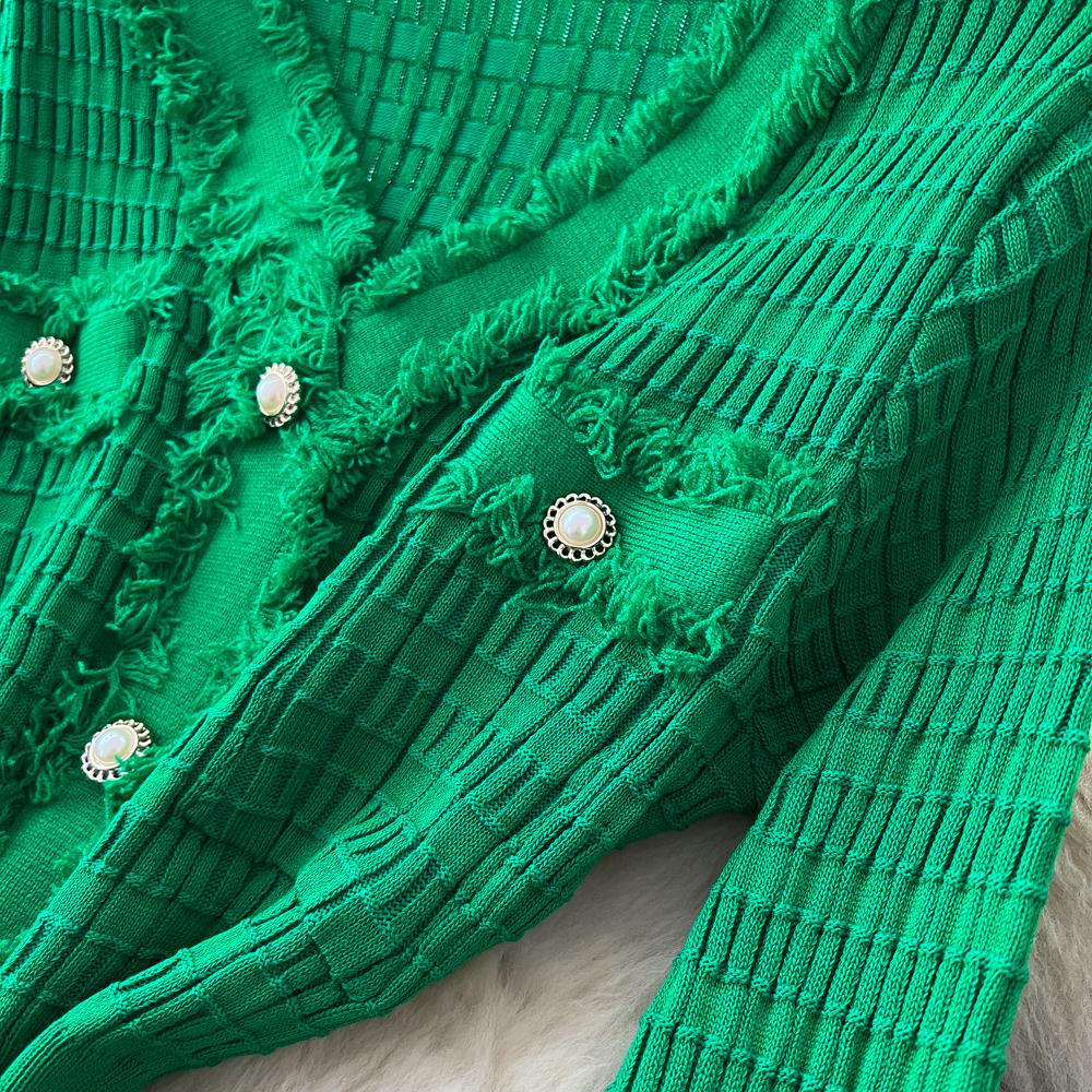 Новые женские платья Осень Зима Винтажное лоскутное вязаное миди-платье Элегантное платье-рубашка-свитер с V-образным вырезом и оборками