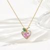 1 Pcs Women Fashion Accessories Inlaid Pink Glass Copper Pendant Necklace Hundreds of Light Luxury Style Jewelry
