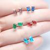 Pure Four-Claw Rectangular Imitation Emerald Stud Earrings For Women, Small And Delicate Red Stone Sugar Cubes, Unisex Ear Holes