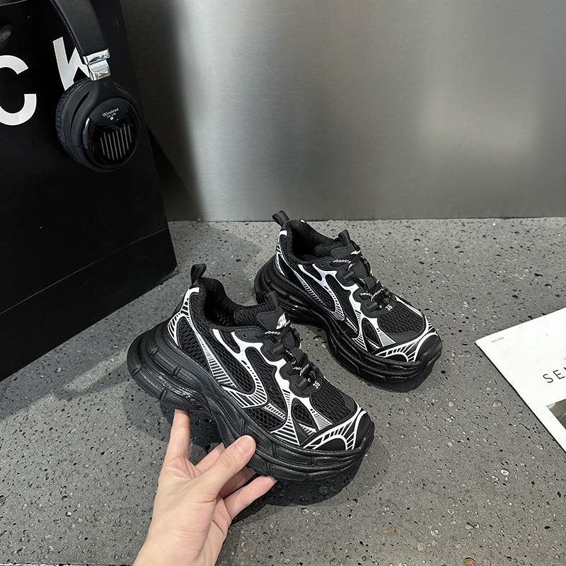 Summer Autumn New Genuine Cowhide Style Round Toe Fashionable Thick Sole Breathable Casual Heightening Lightweight Sports Shoes