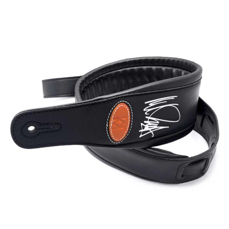 Кожаный ремень для электрогитары с подписью Нила Зазы. Широкий утолщенный ремень для бас-гитары.