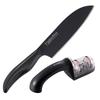 Shimomura Kogyo Verdun Black Santoku Knife Antibacterial Double Sharpener Set Made In Niigata & (OVB-913) Tsubame-Sanjo,