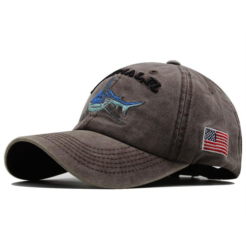 High Quality Washed Cotton Cloth Cap Embroidered Shark Baseball Cap Men'S And Women'S Spring And Summer Versatile Casual Duck Tongue Visor