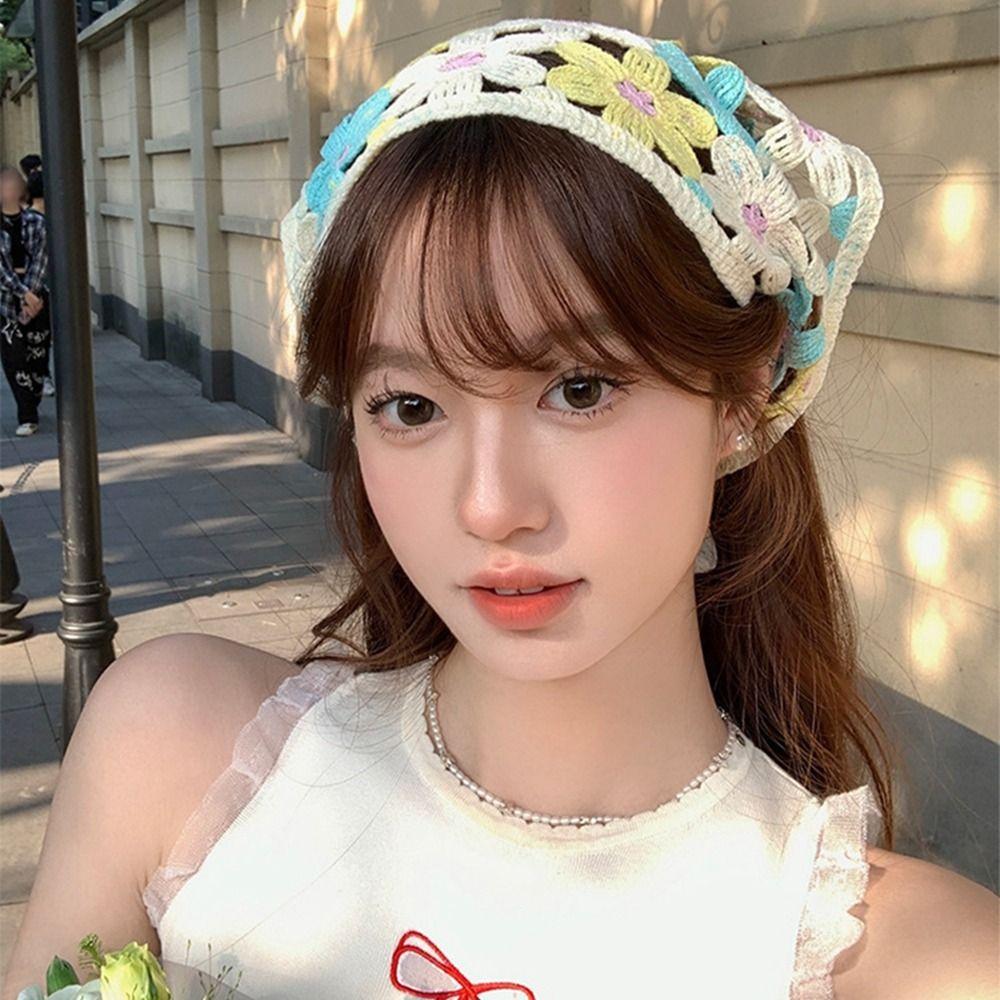 Hair Band Triangle Bandana Floral Crochet Bandana Vintage Knitted Headband Girls