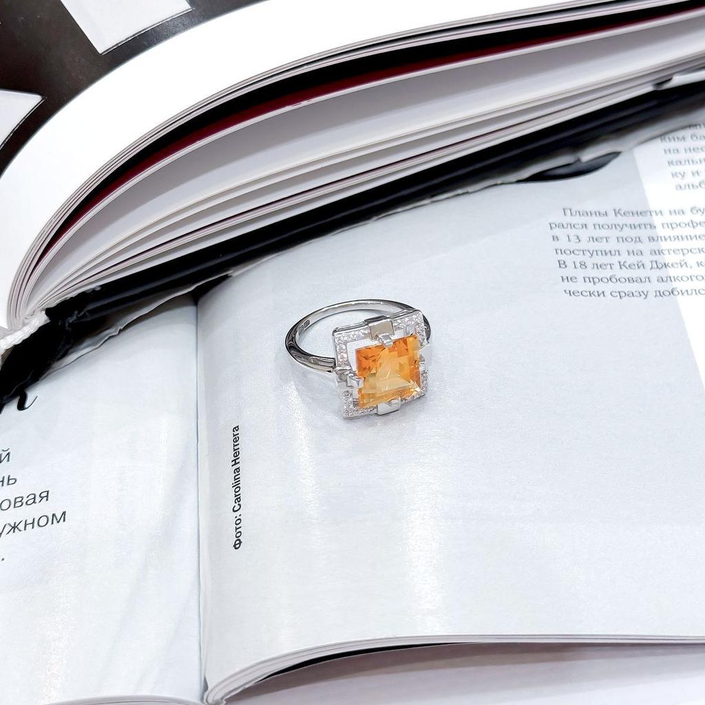 Серебряное кольцо с Натуральным золотим кварцем 4.735ct, фианитами, вес изделия 5,12 гр (2165729)